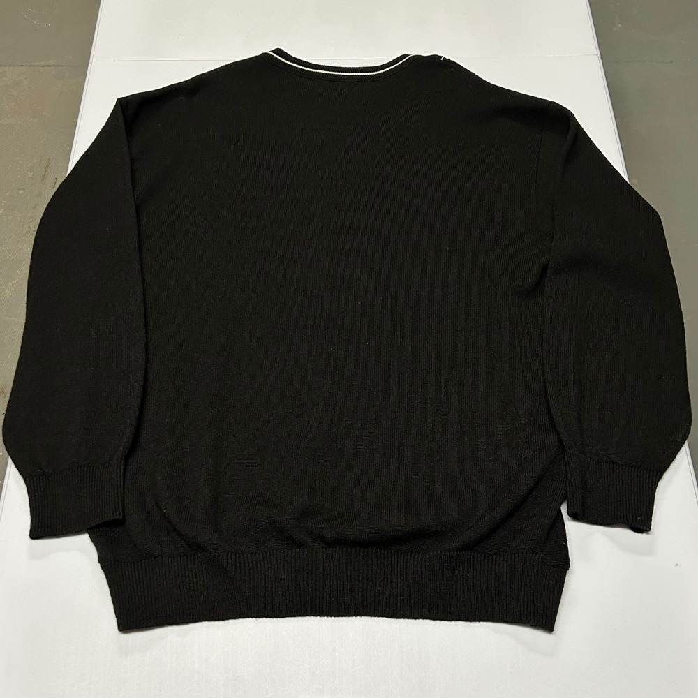 Vtg Norm Thompson Men Black Geometric Knit Sweater XL Wool Blend Crew Neck Black - Picture 4 of 8